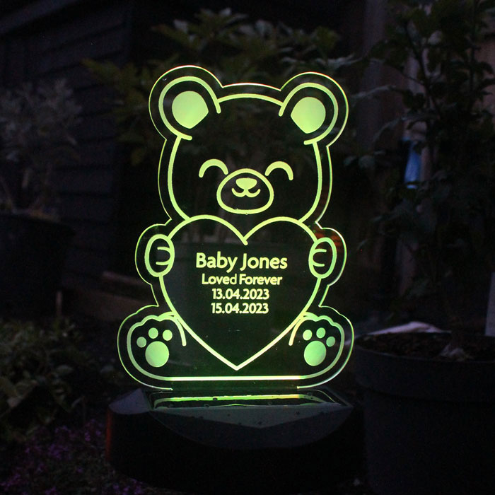 Personalised Teddy Bear Memorial Outdoor Solar Light Up Sign
