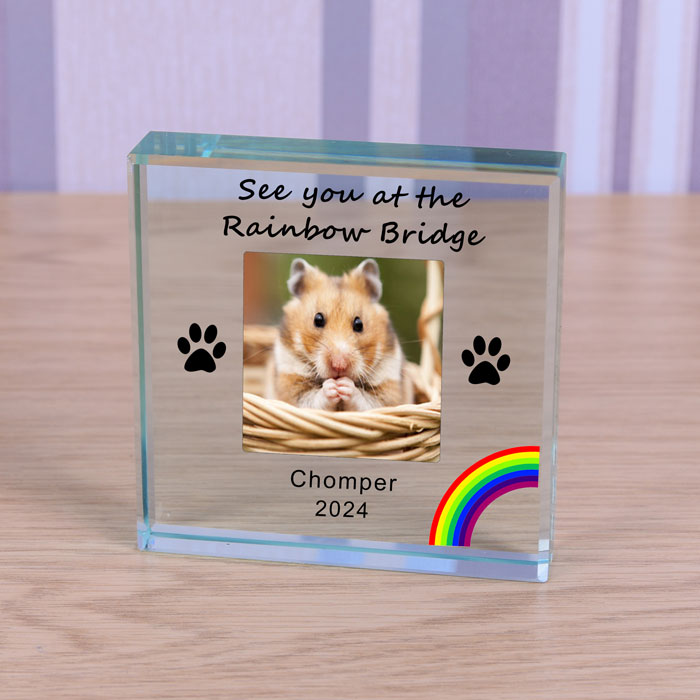 Rainbow Bridge Personalised Glass Photo Block Pet Memorial
