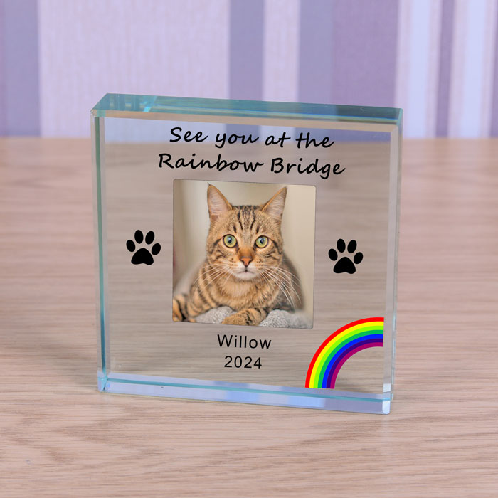 Rainbow Bridge Personalised Glass Photo Block Pet Memorial