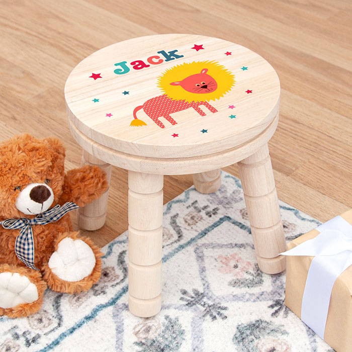 Personalised Kids Lion Wooden Stool