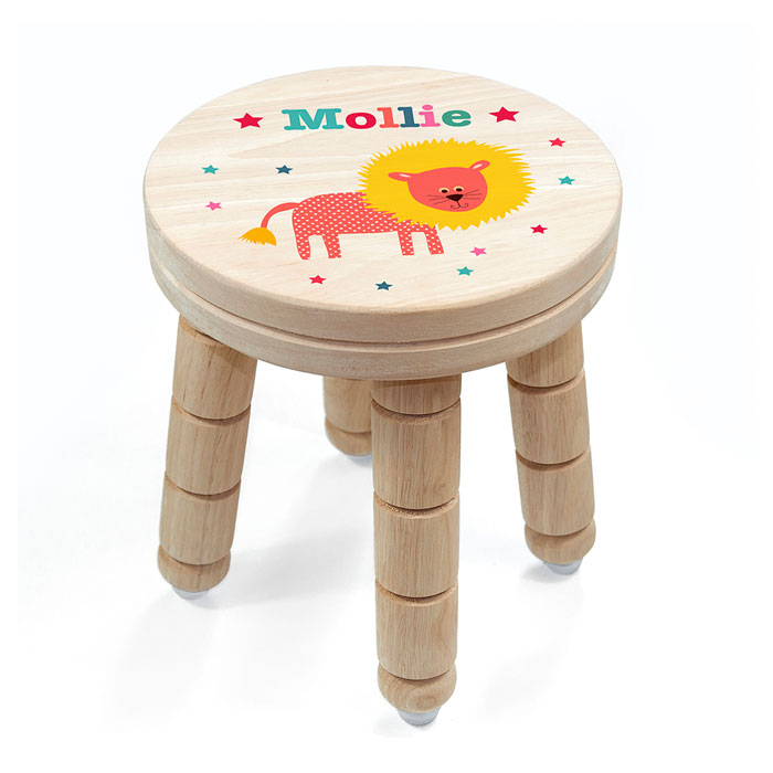 Personalised Kids Lion Wooden Stool