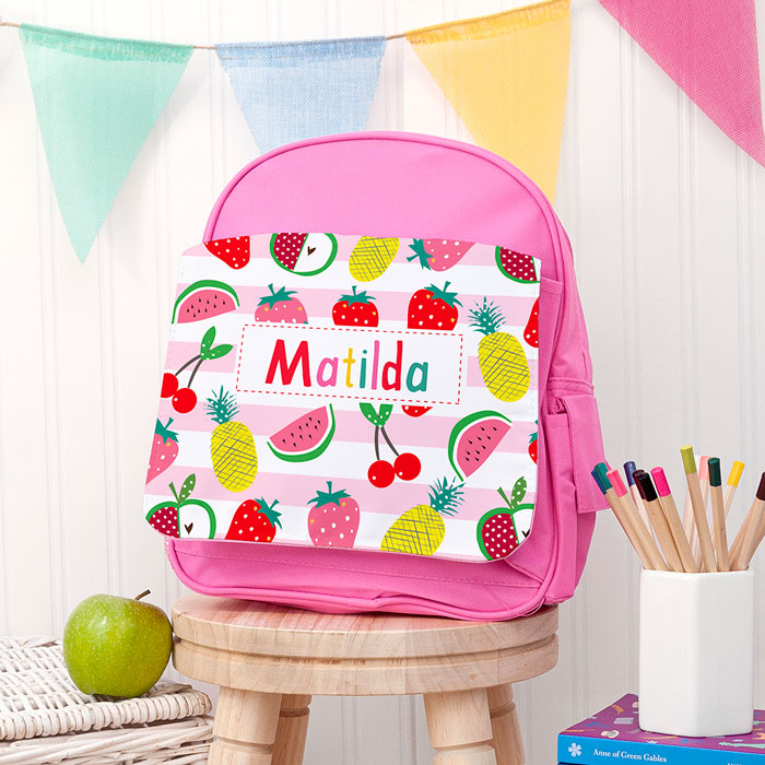 Personalised Fruit Patterned Rucksack Red or Pink