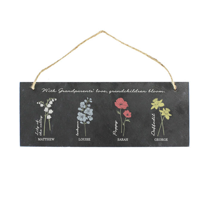 Personalised Flower of the Month Hanging Slate Plaque