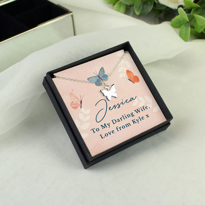 Personalised Hotchpotch Butterfly Sentiment Necklace and Box