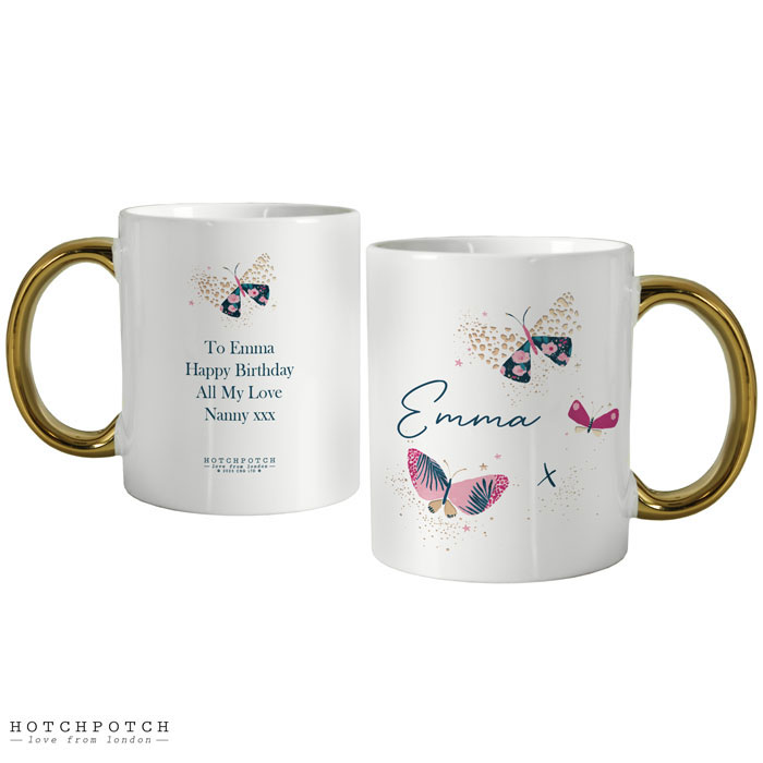 Personalised Hotchpotch Butterfly Gold Handle Mug