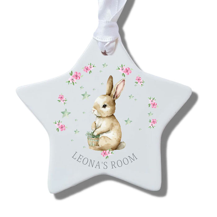 Personalised New Baby Girl Ceramic Bunny Decoration