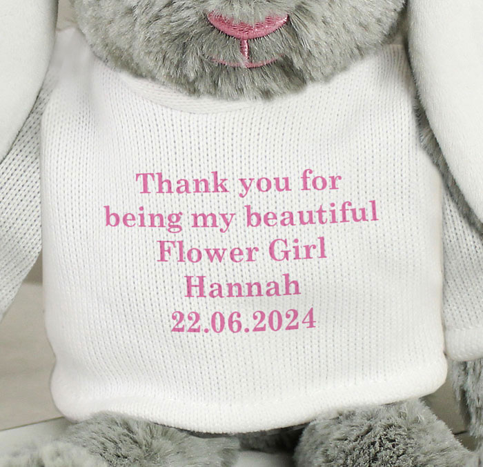 Girls Personalised Message Bunny Rabbit In Jumper Pink