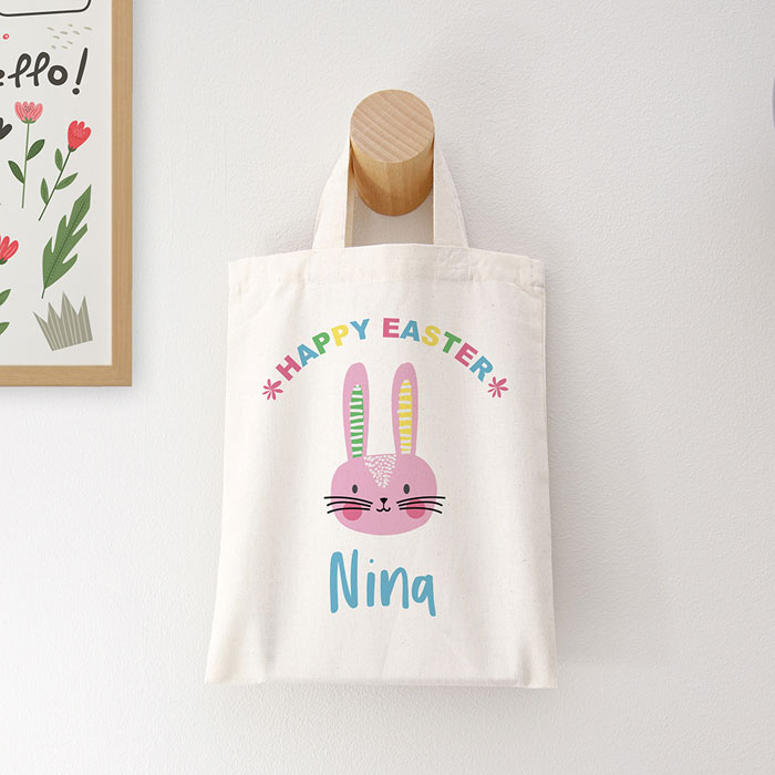 Personalised Rabbit Natural Easter Egg Hunt Bag