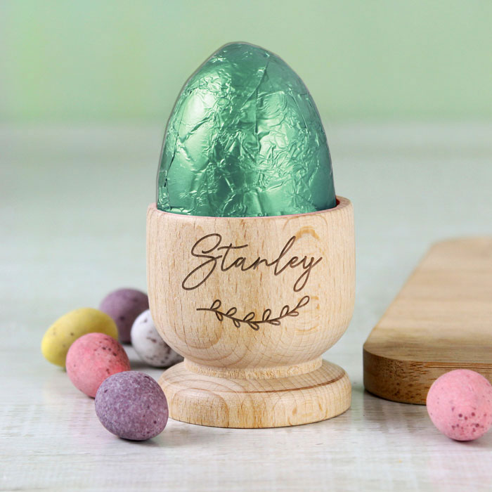 Personalised Name Floral Wooden Egg Cup