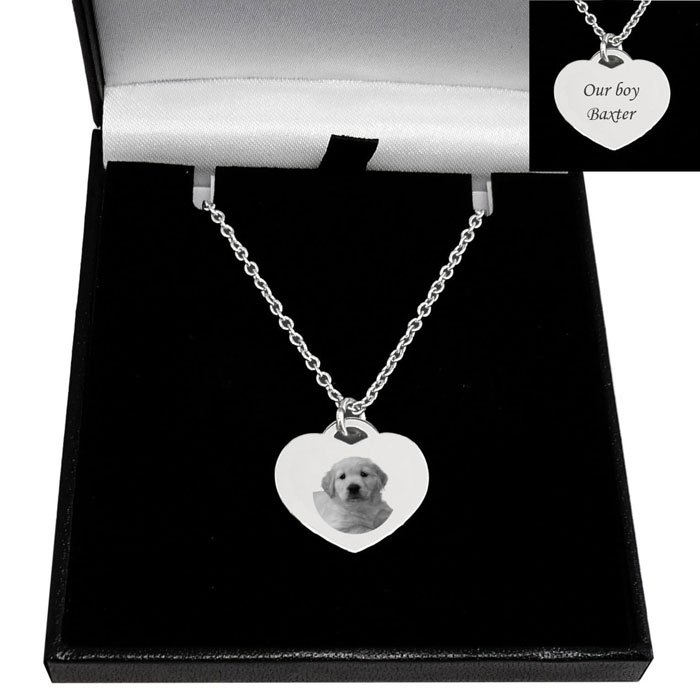 Personalised Photo Engraved Stainless Steel Heart Necklace