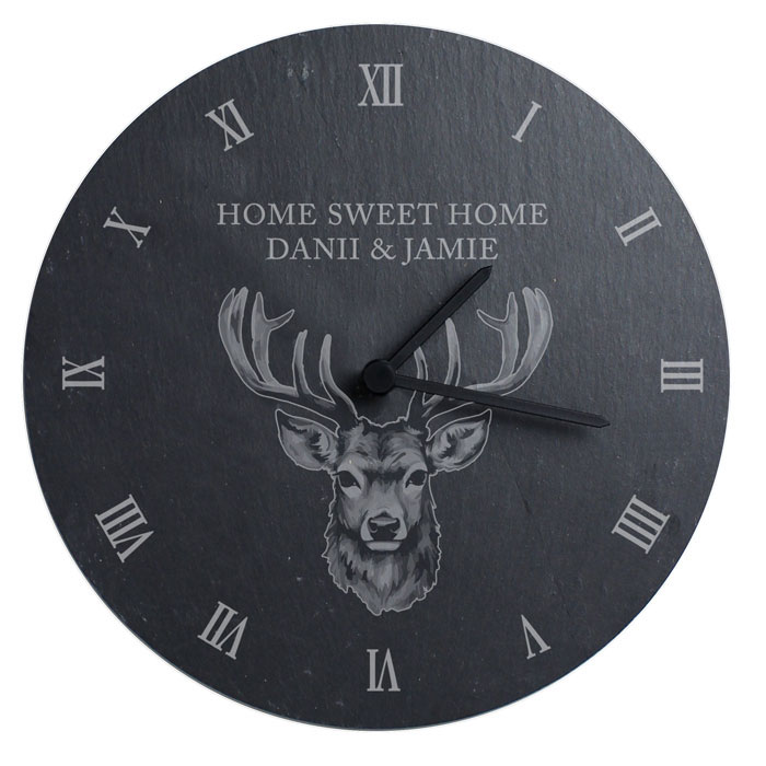 Personalised Stag Slate Wall Clock