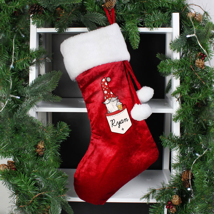 Dads Personalised Gonk Family Red Christmas Stocking