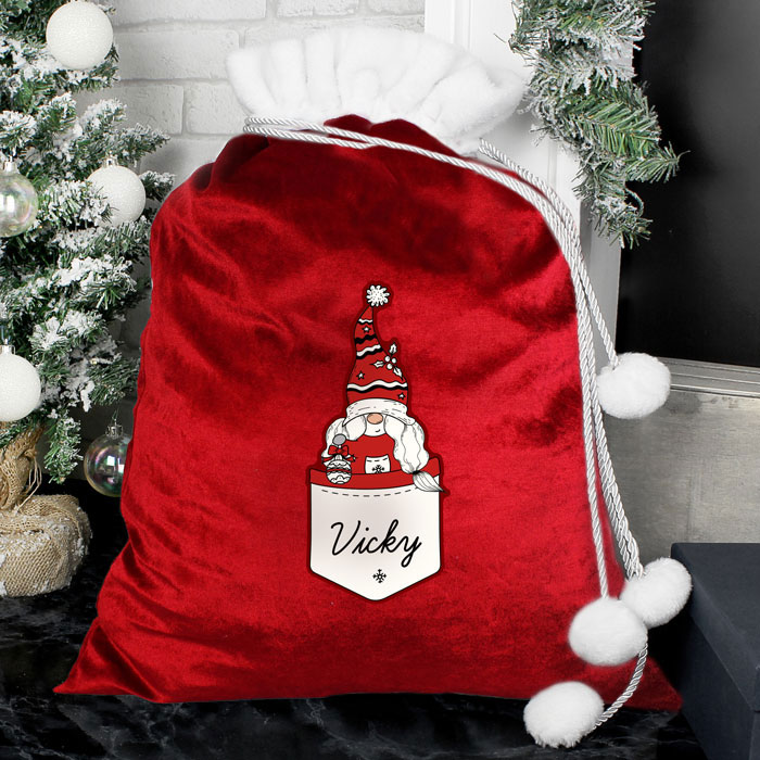 Mums Personalised Gonk Family Red Christmas Sack