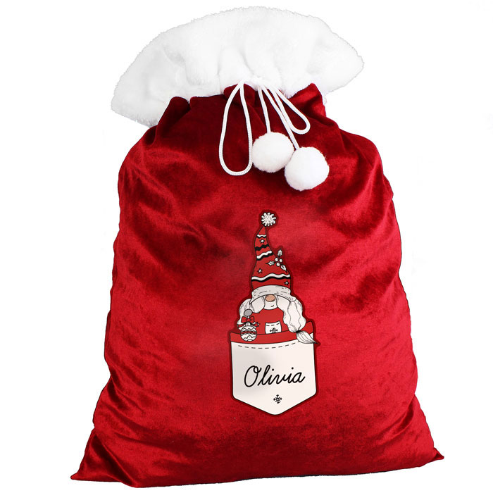Mums Personalised Gonk Family Red Christmas Sack