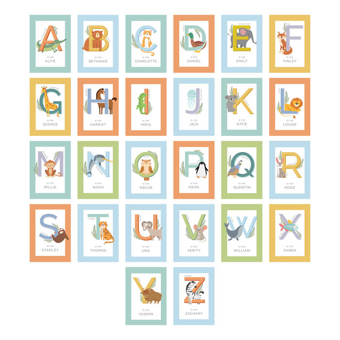 Personalised Animal Alphabet White Poster Nursery Frame