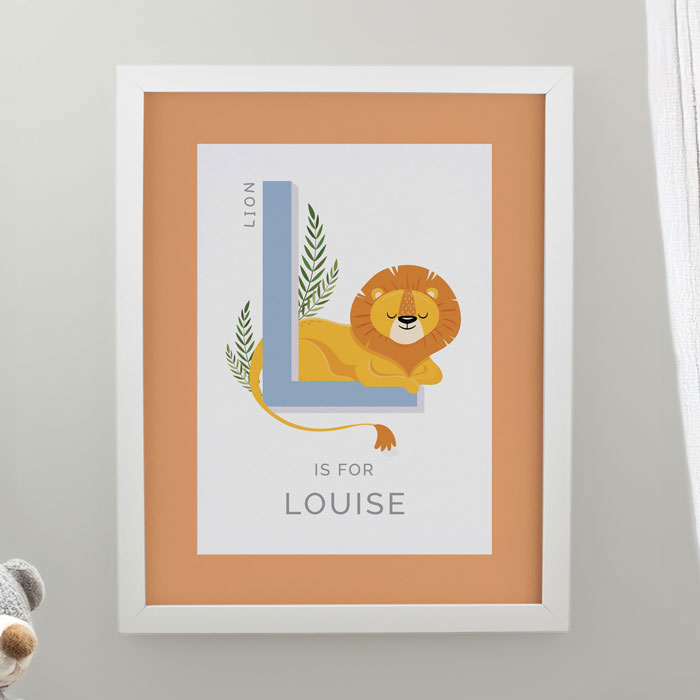 Personalised Animal Alphabet White Poster Nursery Frame