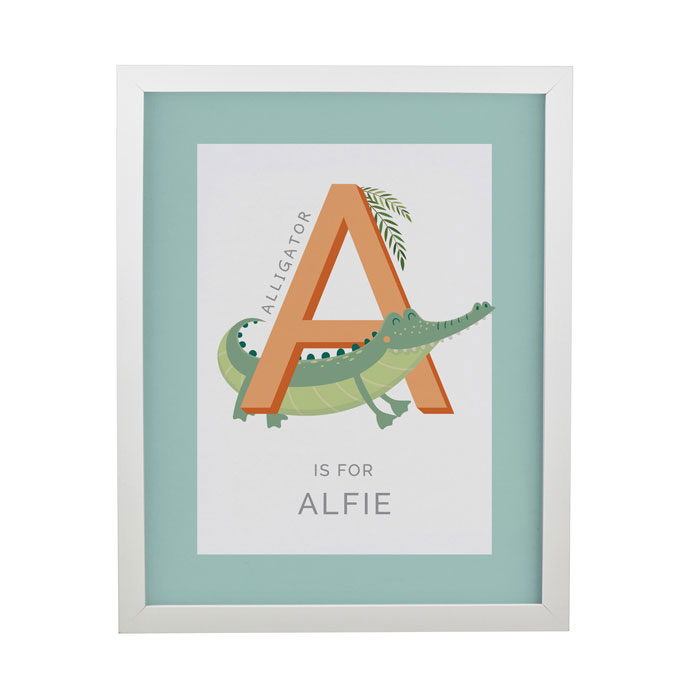 Personalised Animal Alphabet White Poster Nursery Frame