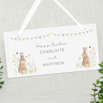 Personalised Spring Bunny Wooden Easter Sign