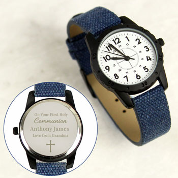 Boy's Personalised Engraved Holy Communion Blue Watch
