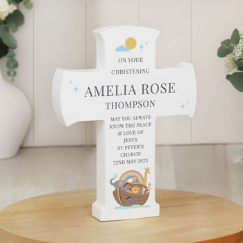 Personalised Noah's Ark Cross Wooden Ornament Keepsake Gift