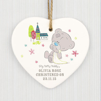Personalised Tatty Teddy Christening Heart Decoration