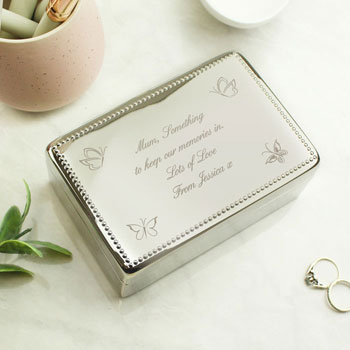 Personalised Silver Plated Butterfly Jewellery Box