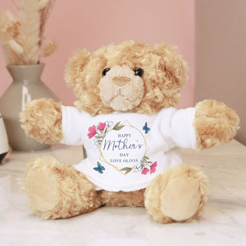Personalised Geometric Floral Teddy Bear Mums, Nans etc.
