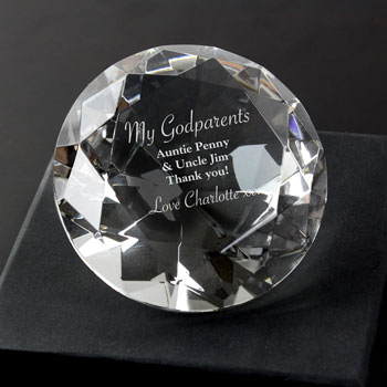 Godparent Gift Personalised Diamond Cut Glass Paperweight
