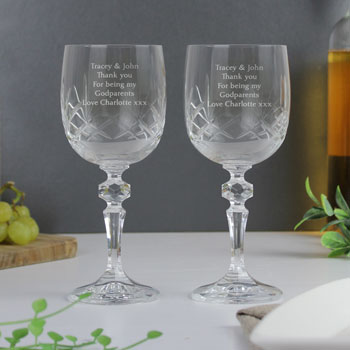 Personalised Godparents Crystal Wine Glasses (Pair)