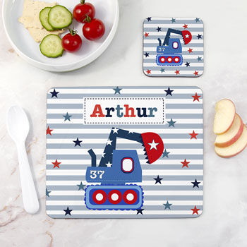 Personalised Boy's Digger Placemat & Coaster Set
