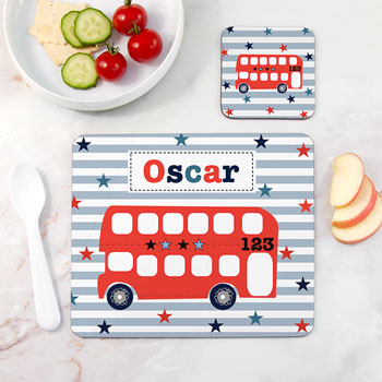 Kid's Personalised Bus Placemat & Coaster Set