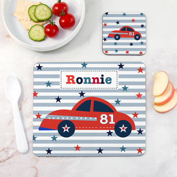 Personalised Racing Car Placemat & Coaster Set