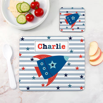 Kid's Personalised Rocket Placemat & Coaster Set