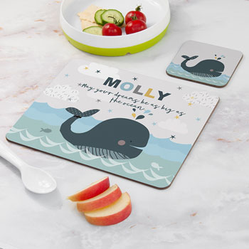 Personalised Whale Placemat & Coaster Set