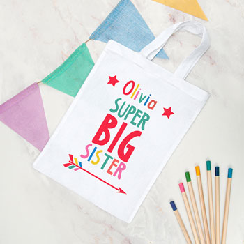 Personalised Big Sister Mini Tote Bag - White or Natural