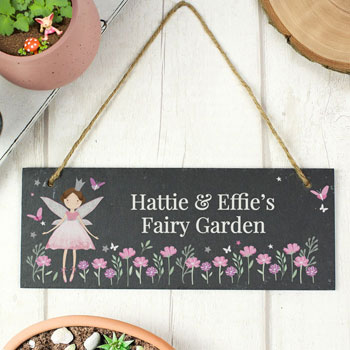 Personalised Fairy Princess Garden Hanging Slate Sign