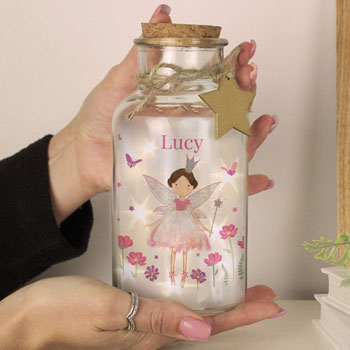 Girl's Personalised Fairy Princess LED Glass Jar