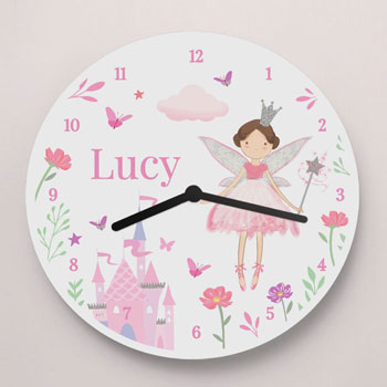 Girl's Personalised Fairy Princess Wooden Clock