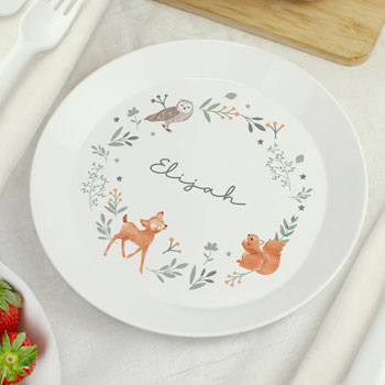 Personalised Woodland Animals Plastic Toddler Plate