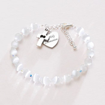 Cats Eye Engraved First Holy Communion Bracelet
