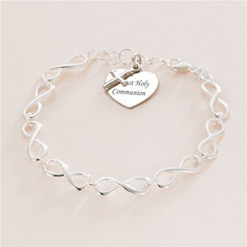 Engraved Silver Communion or Confirmation Charm Bracelet