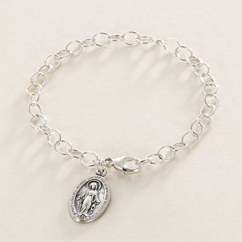 Sterling Silver Miraculous Medal Charm Bracelet