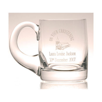 Engraved Glass Baby Cup Christening Tankard
