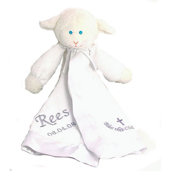 Personalised Christening Lamb Baby Blanket Comforter Doudou