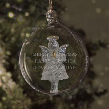 Personalised Glass Christmas Tree Bauble with Angel