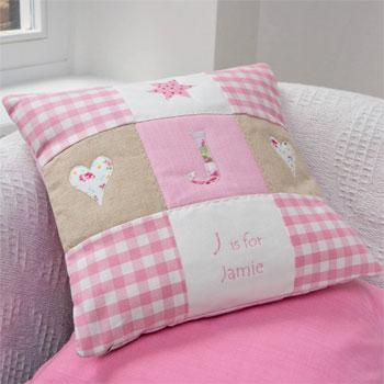 Personalised Embroidered Alphabet Baby Cushion Pink or Blue