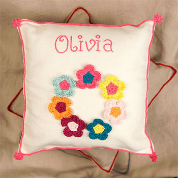 Girl's Personalised Crocheted Nursery Cushion in a Box