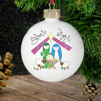 Nativity Silent Night Personalised Christmas Tree Bauble