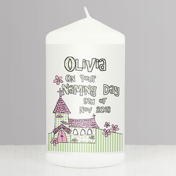 Boy or Girl's Personalised Church Pillar Candle Pink or Blue