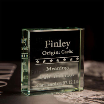 Engraved Jade Glass Block with Baby Name Meaning